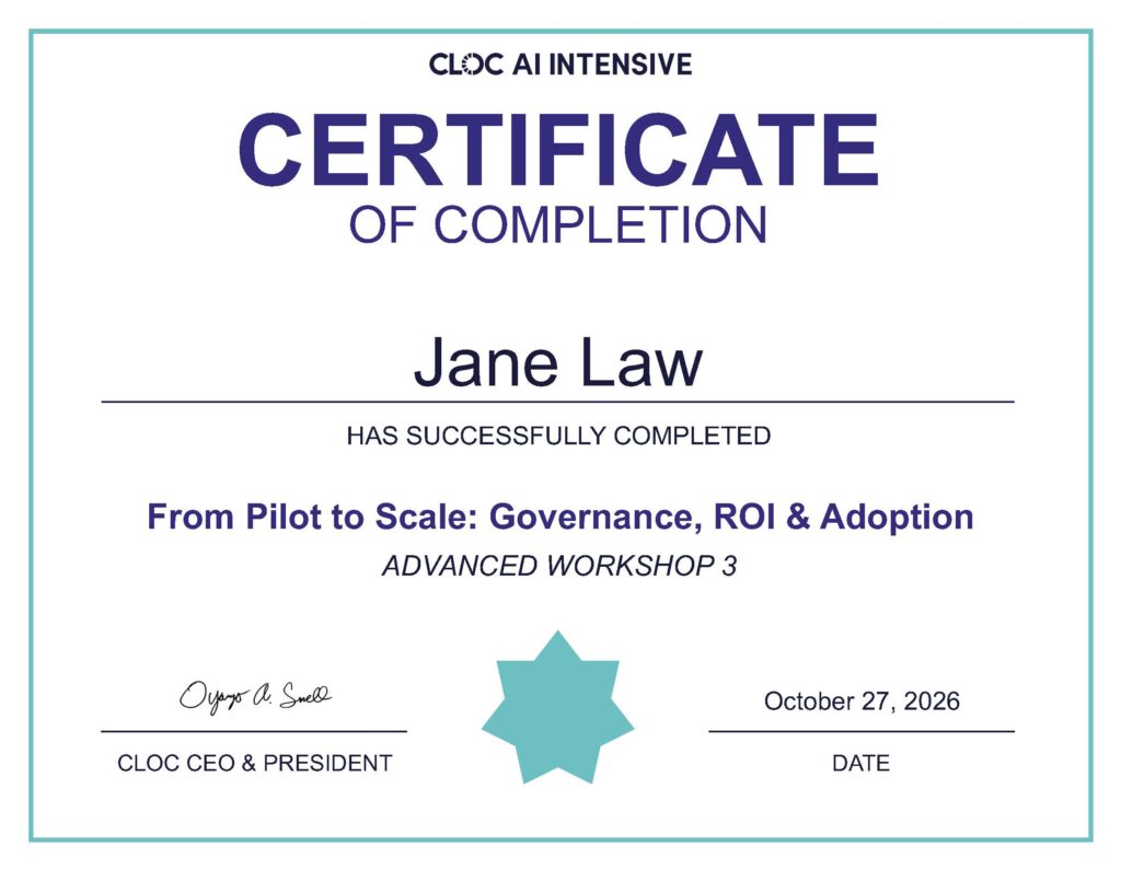 Sample CLOC AI Intensive certificate of completion